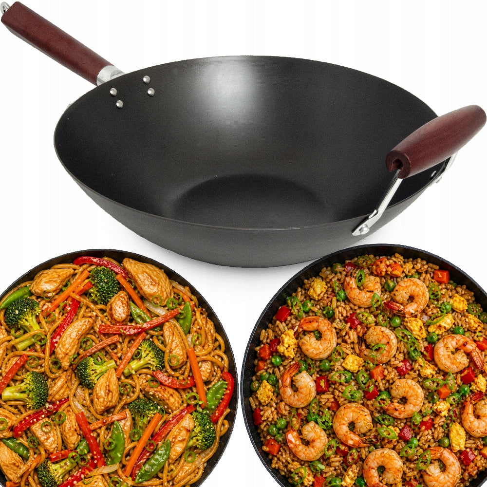 Wok Carbon Steel Pan Flat Bottom 35cm with Handle for Each Stove Manufacturer code 3446