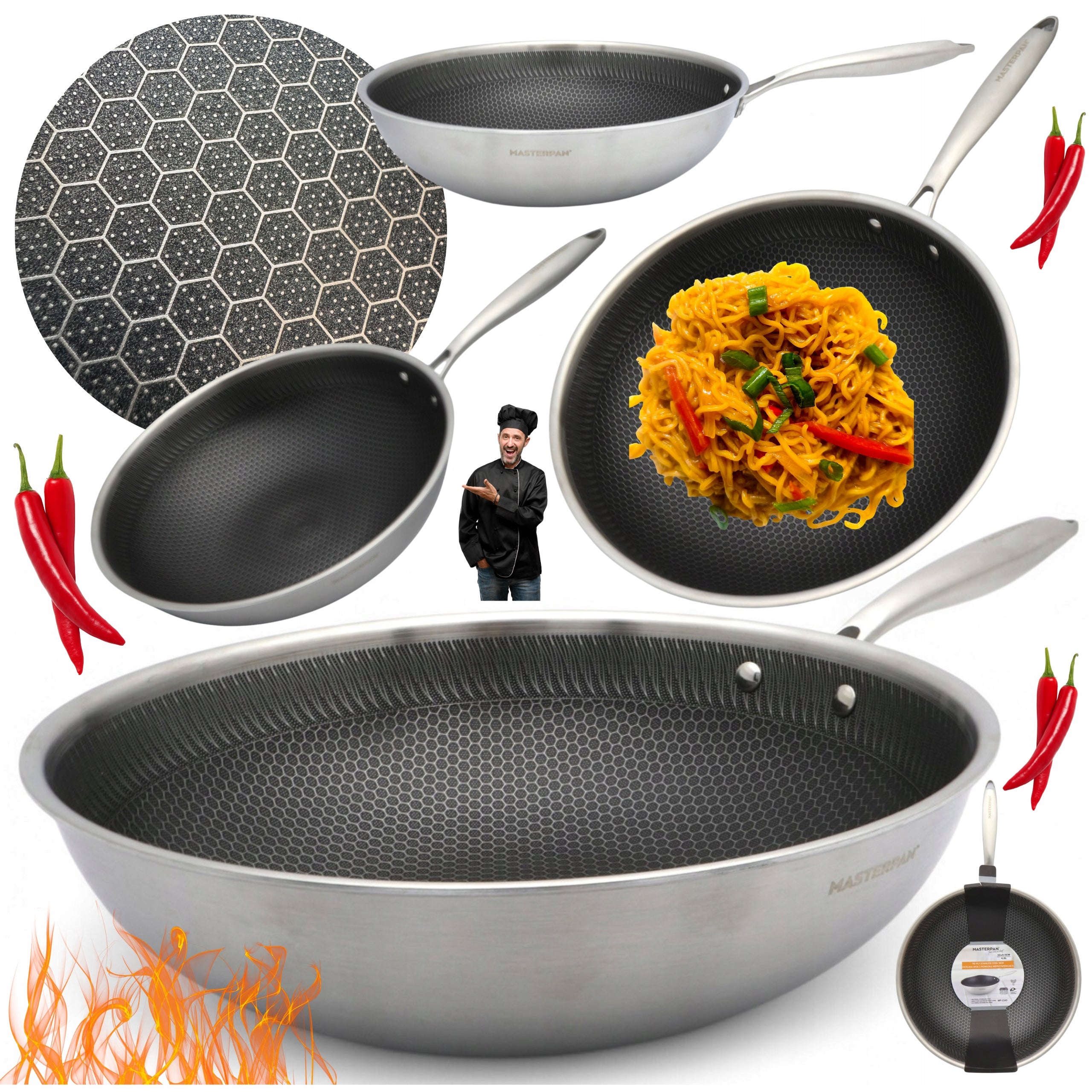 Wok MASTERPAN WOK HONEYCOMB MASTERPAN 30cm 3.7L 30 cm