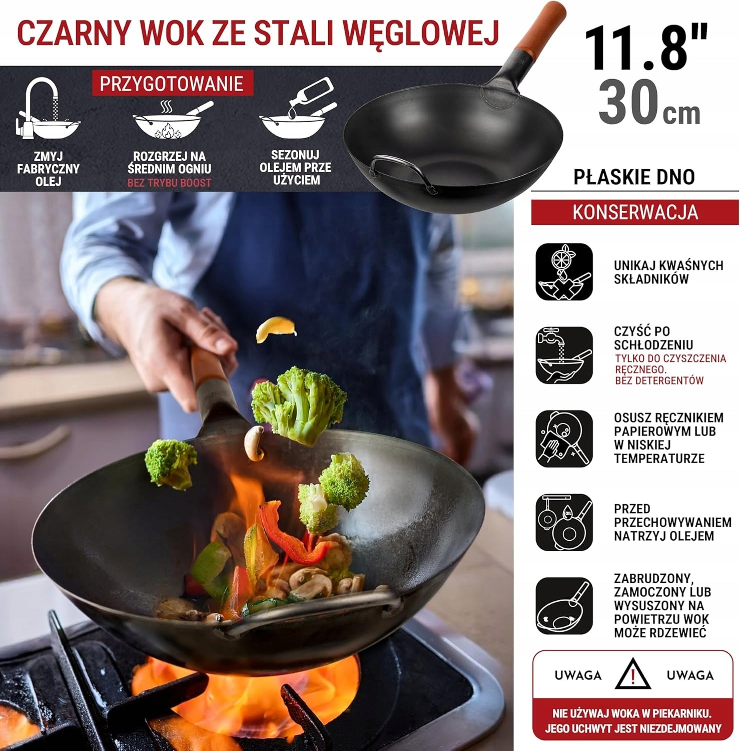 Wok Yosukata 30cm Carbon Steel Pan Induction Gas Flat Bottom Manufacturer code 321309