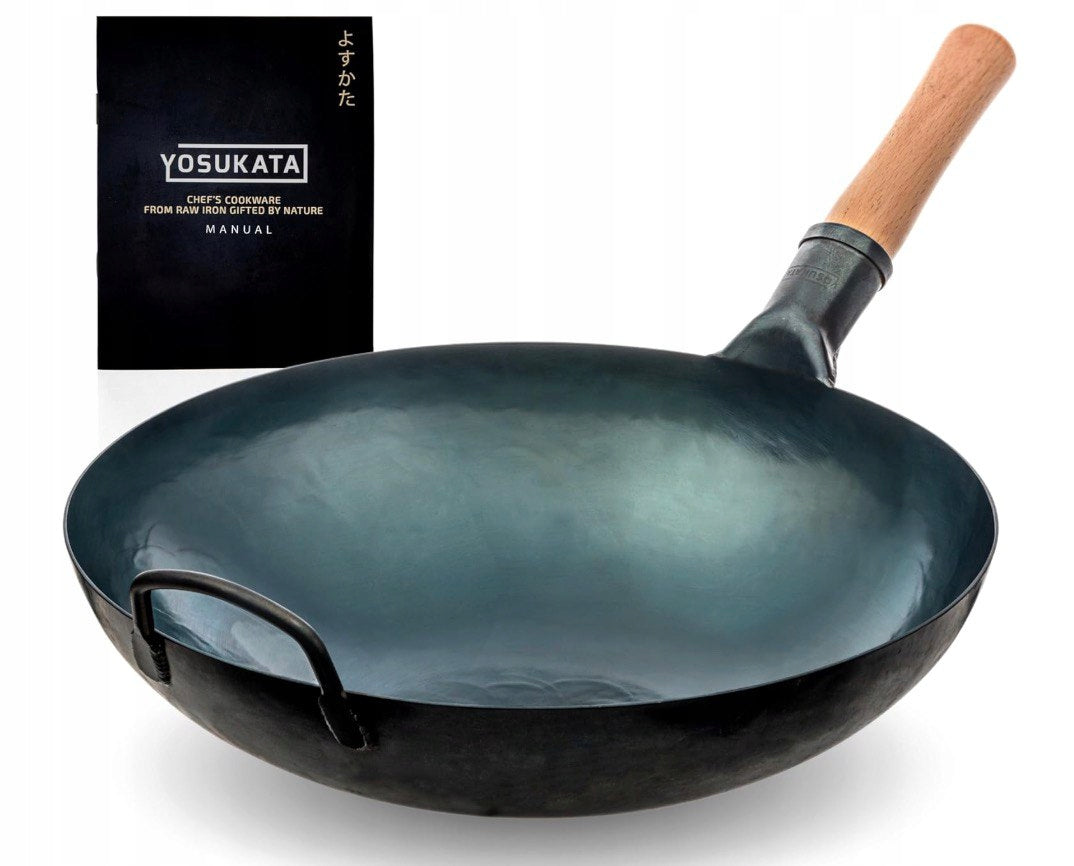 Wok carbon steel 36 cm with round bottom for gas kitchen YOSUKATA