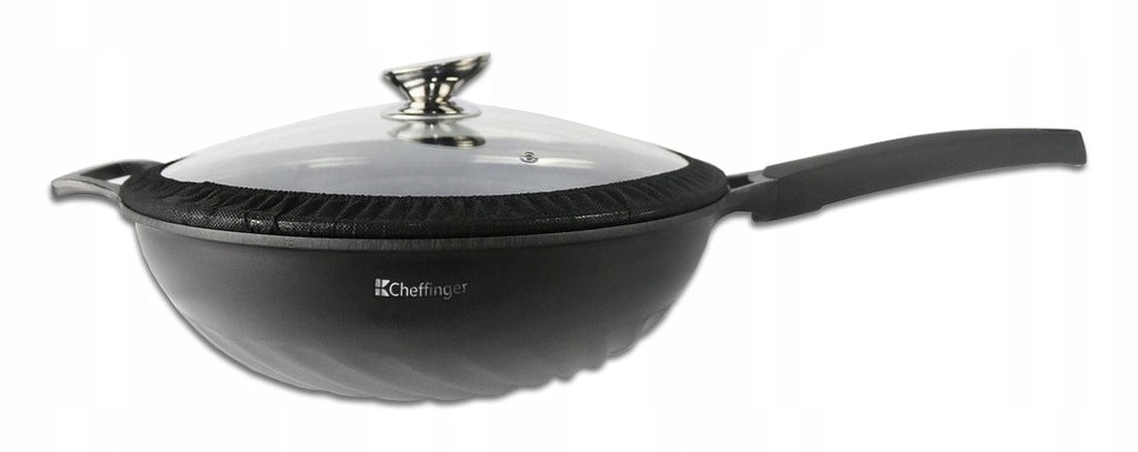 Wok induction pan, gas with lid and handle black 32 cm steel Packaging status original
