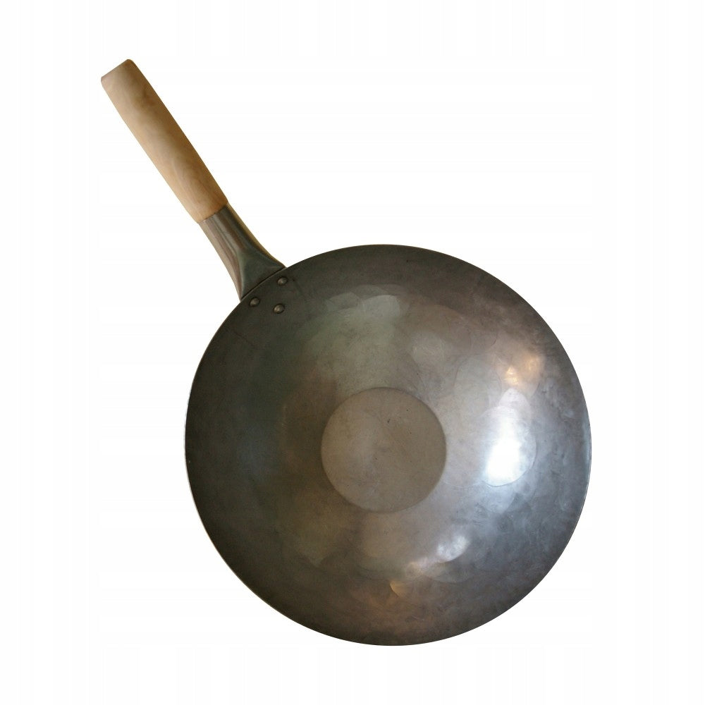 Wok pan HAND FORGED with flat bottom 12 inches (30cm) OrientCook Brand OrientCook