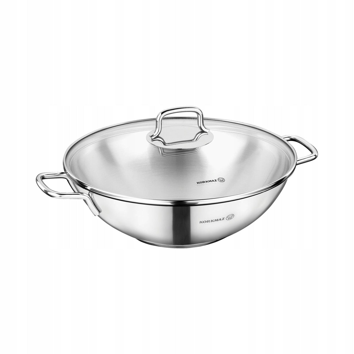 Wok pan with lid, stainless steel, 28 cm / 3,3 l, "Perla" - Korkmaz