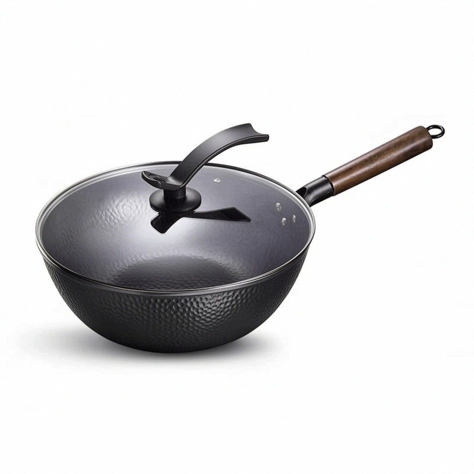 Wok with Lid Hand-Forged Iron Wok Traditional for Daily Cooking, Home Cooks