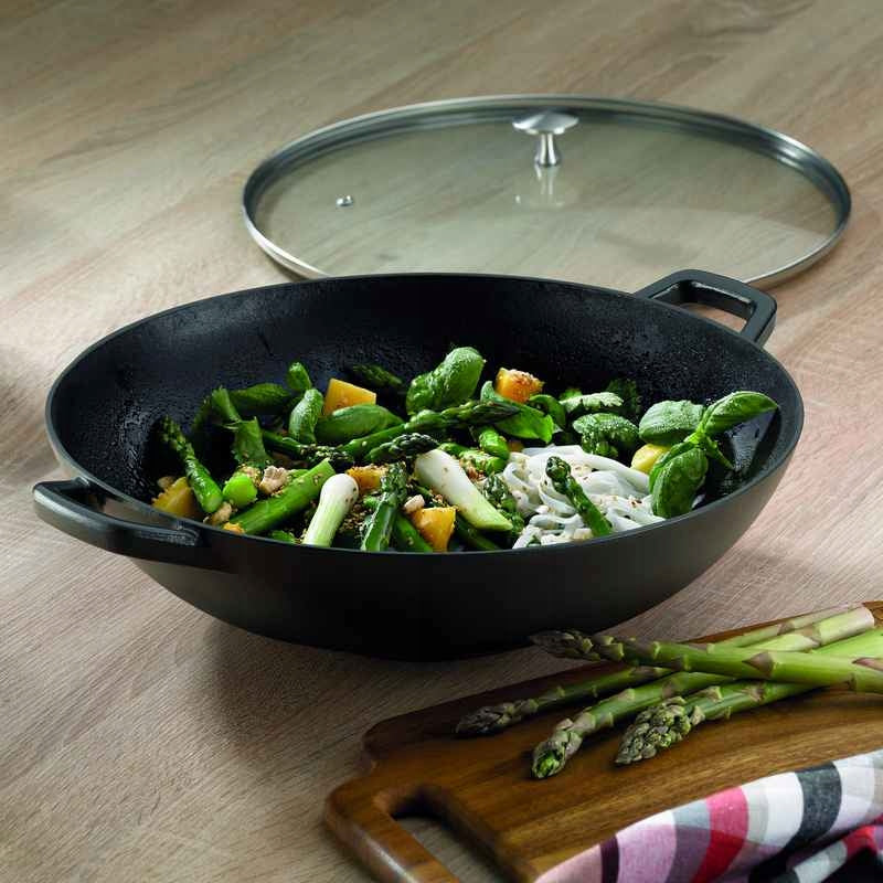 Wok with lid cast iron CALIDO 36 cm black Brand Kela