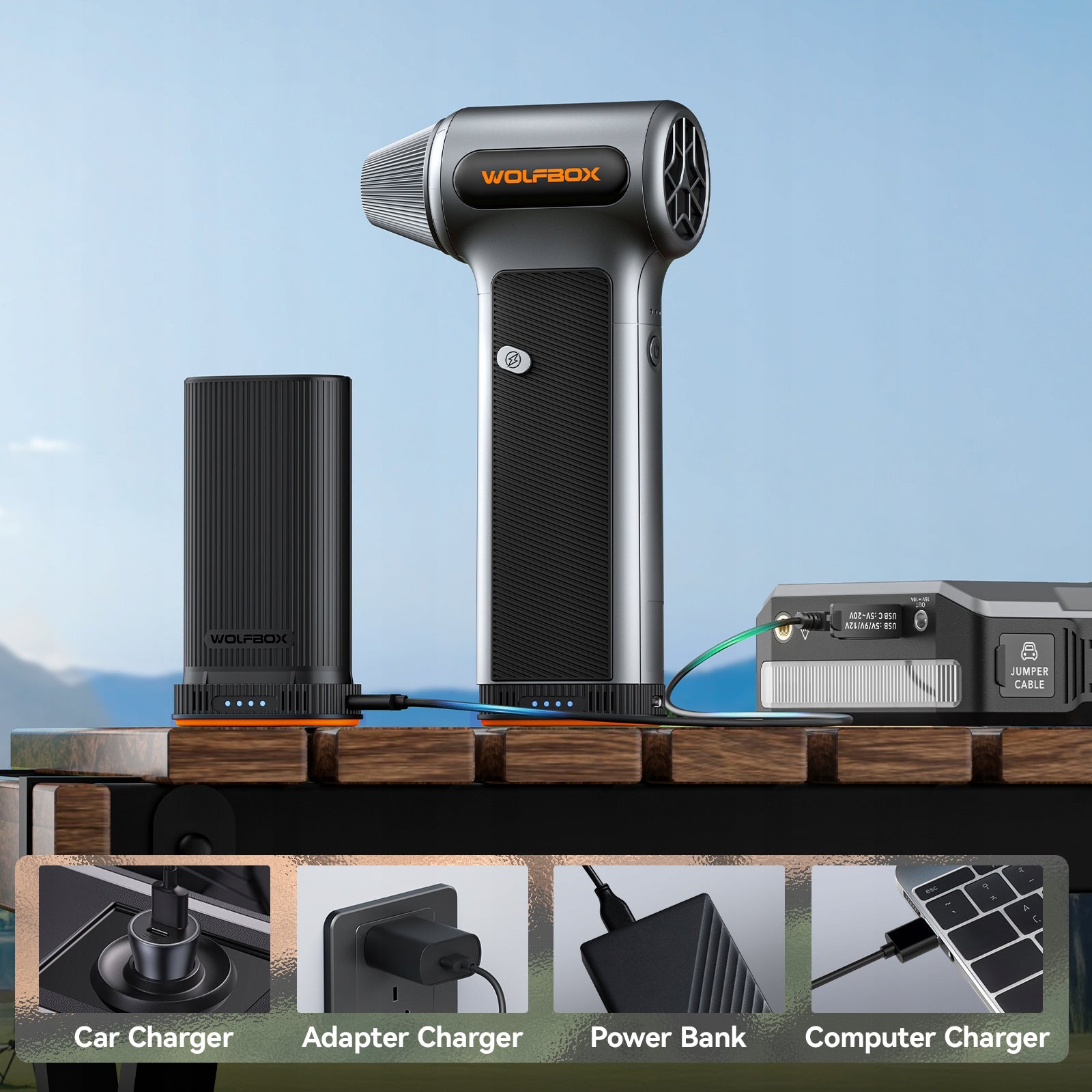 Wolfbox MF200 Dmuchawa do Liści 2xAKU Zestaw z Etui Mocna do Auta i Ogrodu Output 2 m3/min