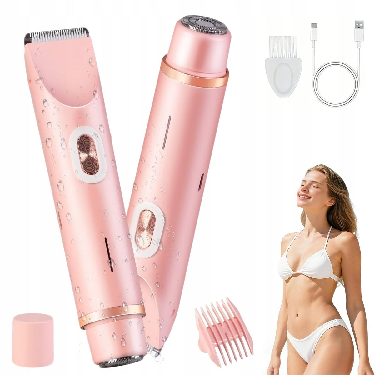 Women's Shaver 2in1 for Intimate Places Waterproof IPX7 Pink
