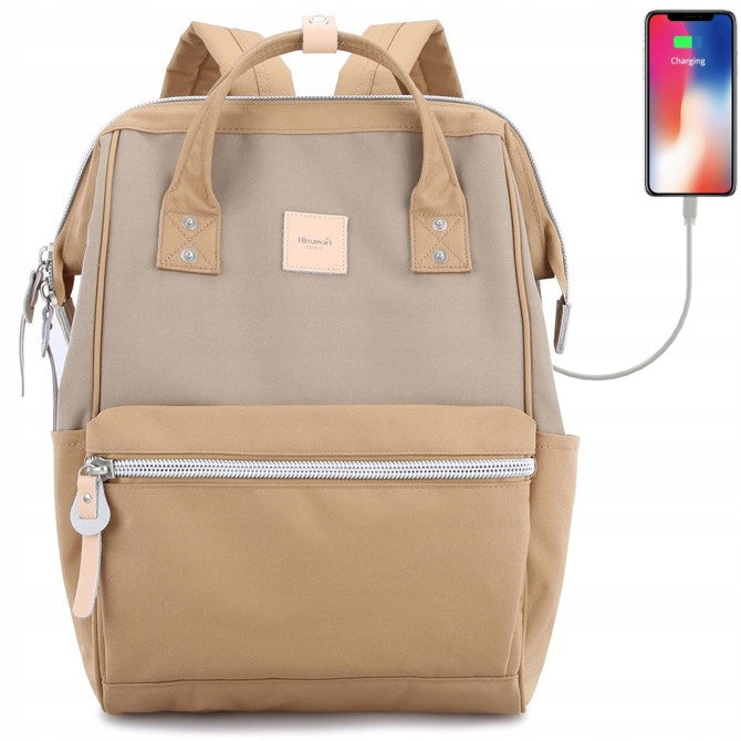 Women's city backpack Himawari HM1881 for laptop 13,3 USB coffee-camel