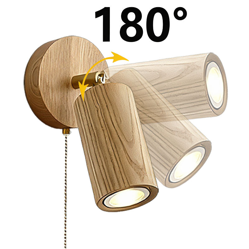 Wood Wall Spotlight Pull-Cord Switch 180° Swivel Adjustable LED Wall Lamp Packaging status original