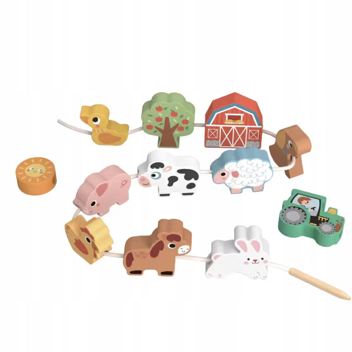 Wooden Animals for Threading Farm Pastel 13 el. 18M+