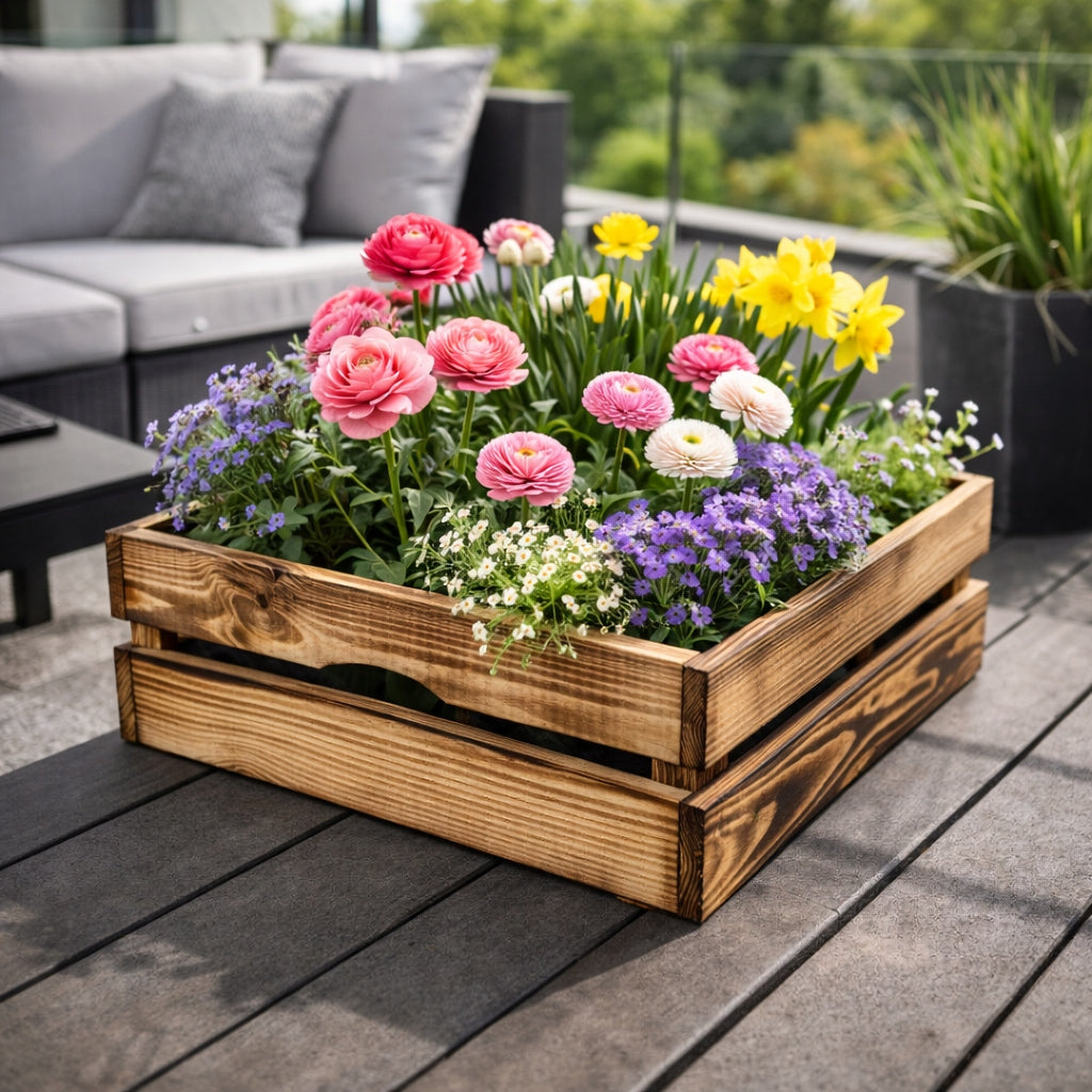 Wooden Box with Handle 40x30x14 cm Tanned Organizer Container Basket Manufacturer code 6011F