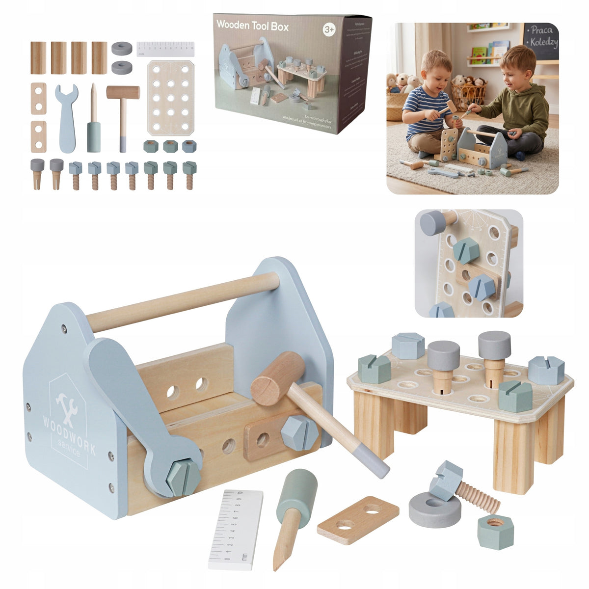 Wooden Box with Tools for Children DIY Set 27 el.