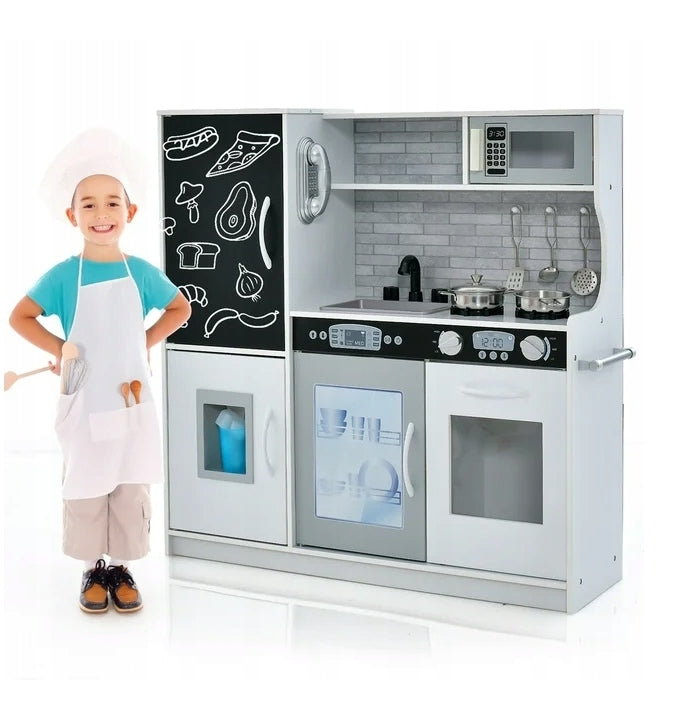 Wooden Children's Kitchen with 10 Play Accessories White Grey