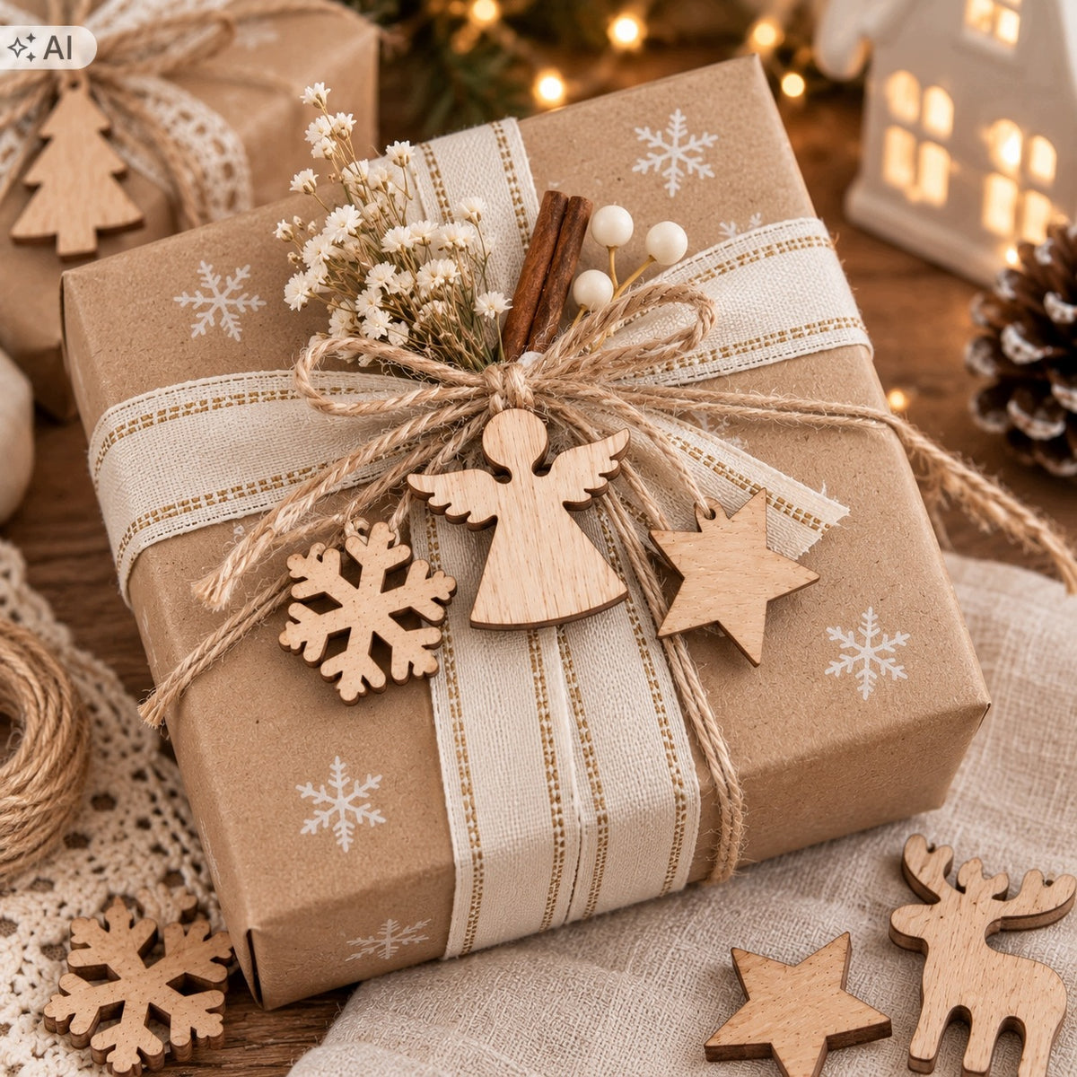 Wooden Christmas Ornaments 5 Patterns Snowflake Christmas Tree Reindeer 36pcs Christmas Brand no brand