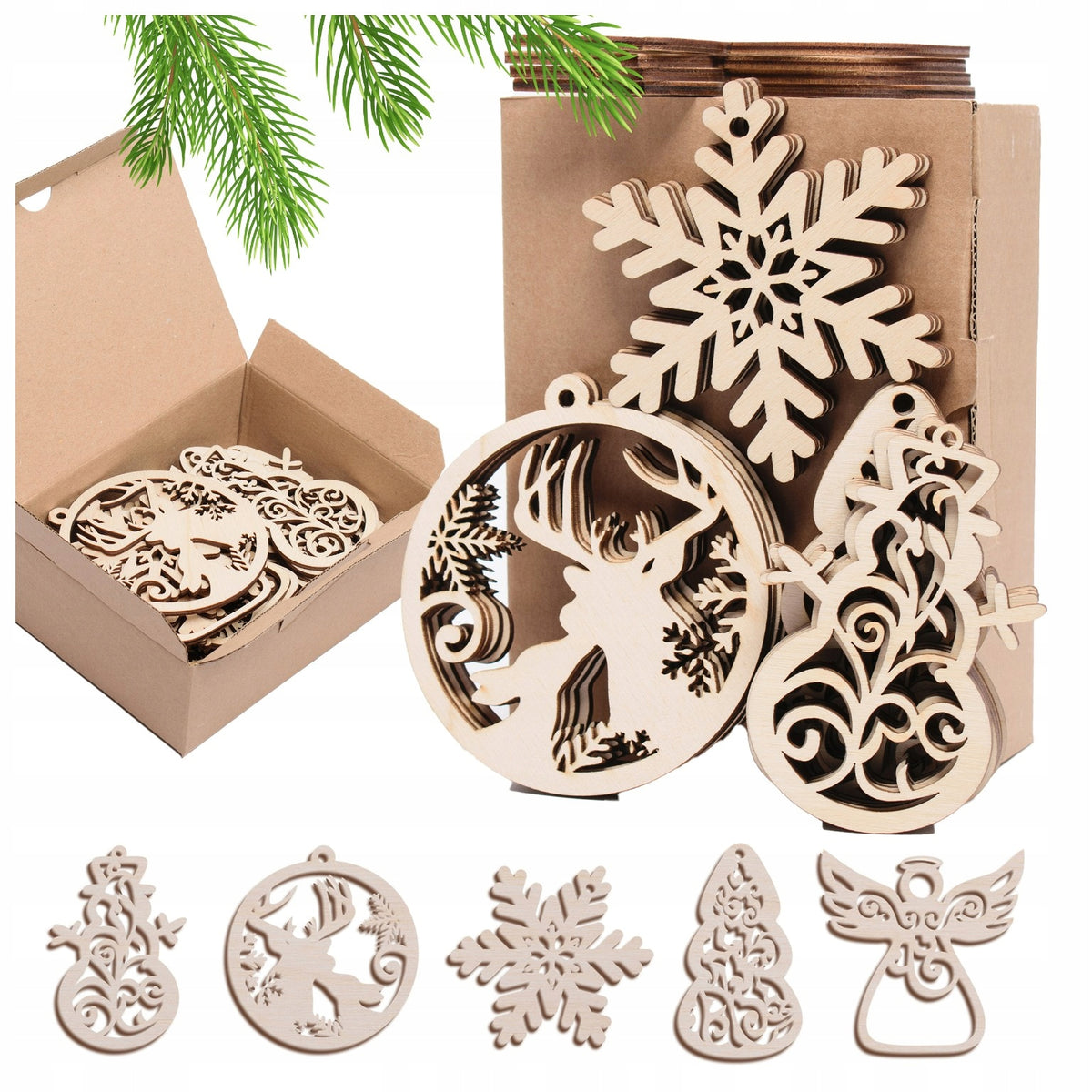 Wooden Christmas tree baubles set of decoration baubles 20 pcs elegant eco