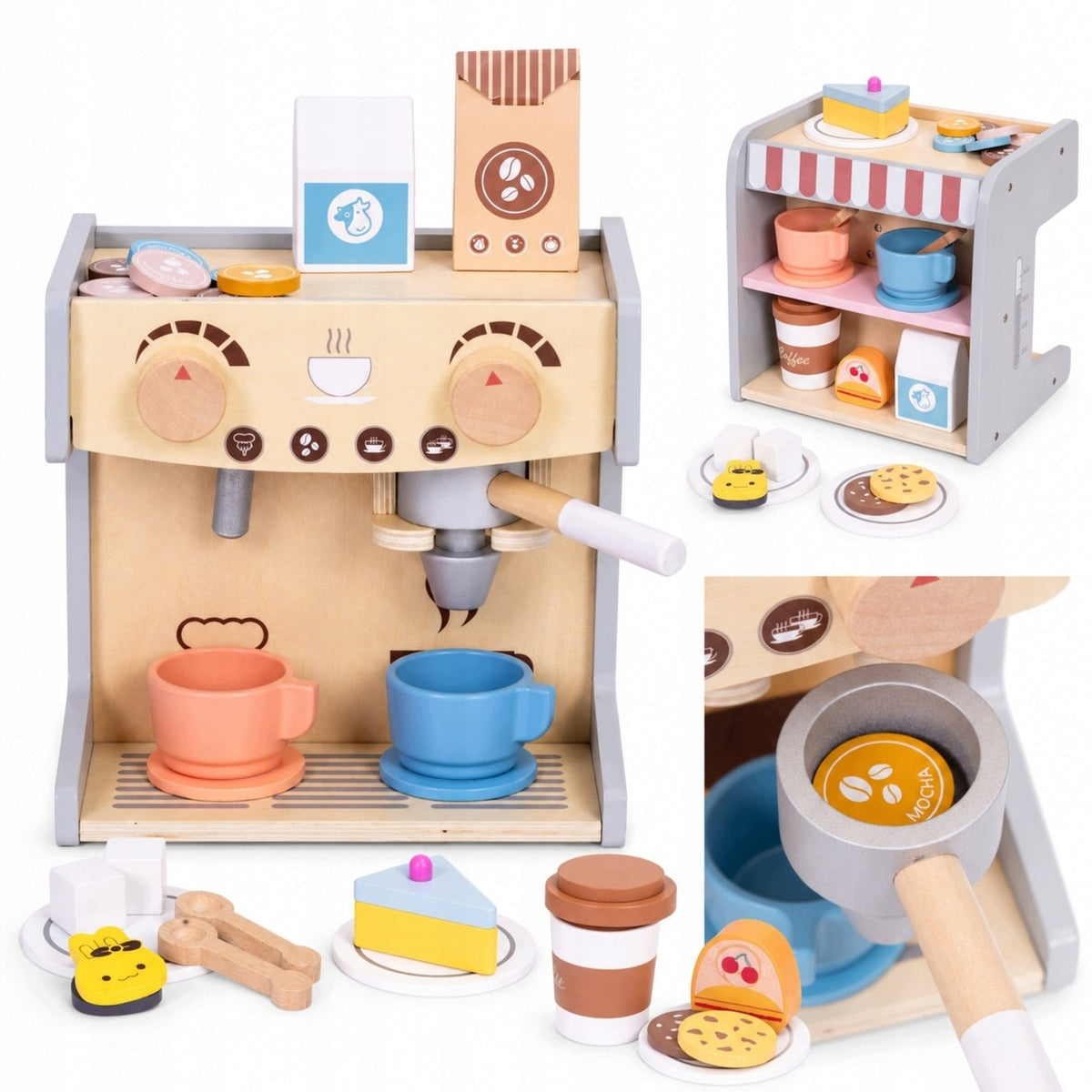Wooden Coffee Maker for Children 2in1 Shop Cafe 26 Elements