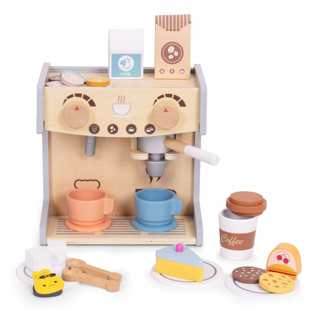 Wooden Coffee Maker for Kids 2in1 Shop Barista Set 26 Accessories Packaging status original