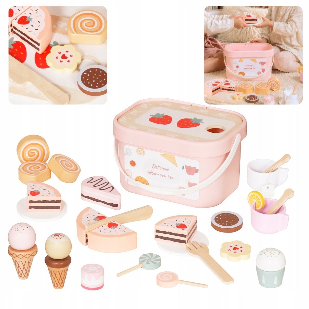 Wooden Coffee Tea Set for Children CUPS CAKES Confectionery