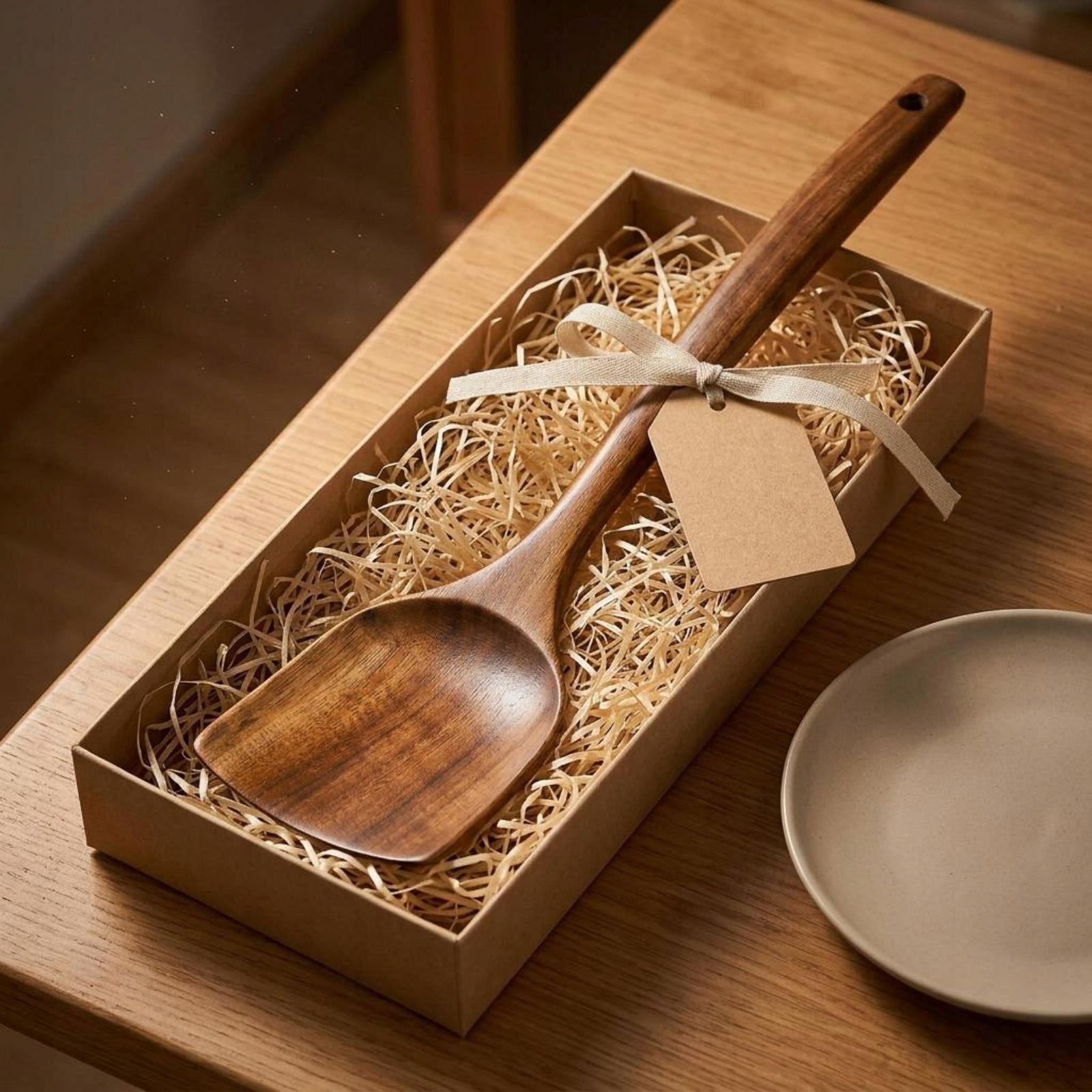 Wooden Cooking Utensils Polished Teak Wood Kitchen Tool Thick Slant Spatula Packaging status original