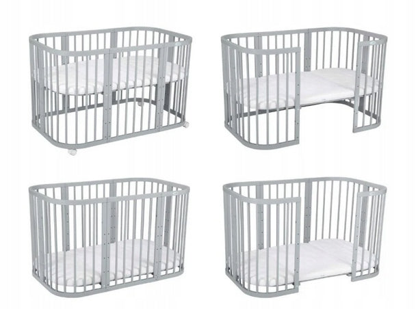Wooden Crib with CRADLE 7in1 with Mattress - Grey Manufacturer code 1