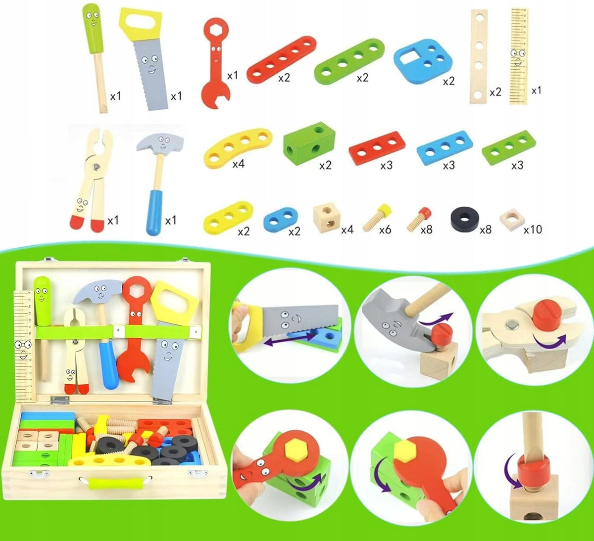 Wooden DIY Box Set Tools akcesoria 69 elements EAN (GTIN) 4037166728208