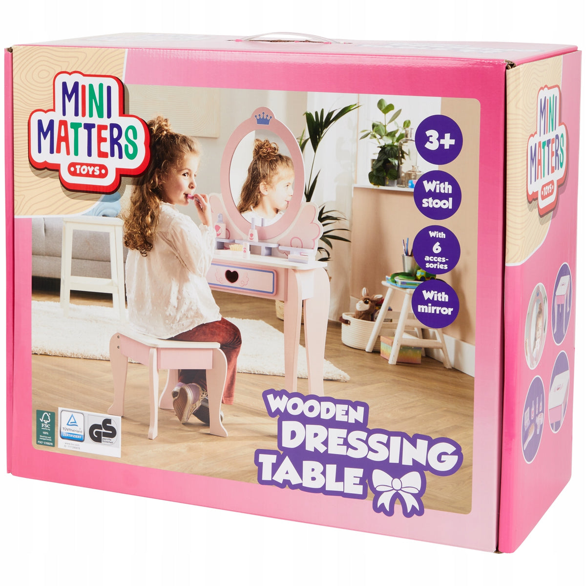 Wooden DRESSING TABLE for children girls large with mirror set + akcesoria Batteries included no