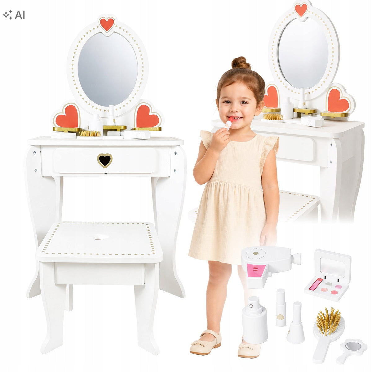 Wooden Dressing Table Cosmetic Bag for Children Ophelia White Accessories Toy