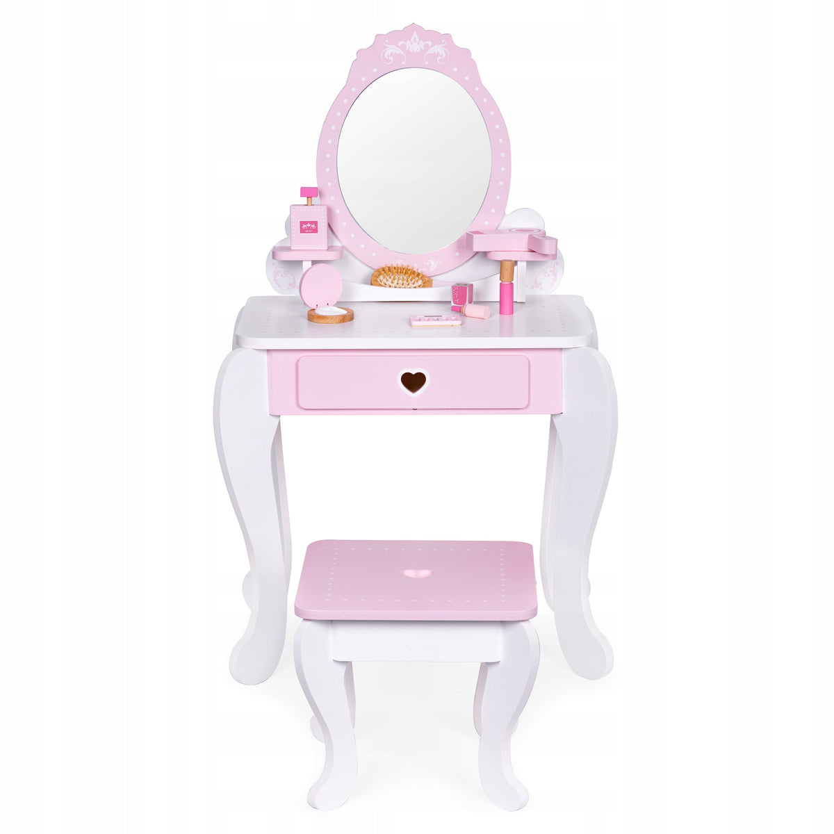 Wooden Dressing Table For Girl With Mirror Stool 7 Accessories