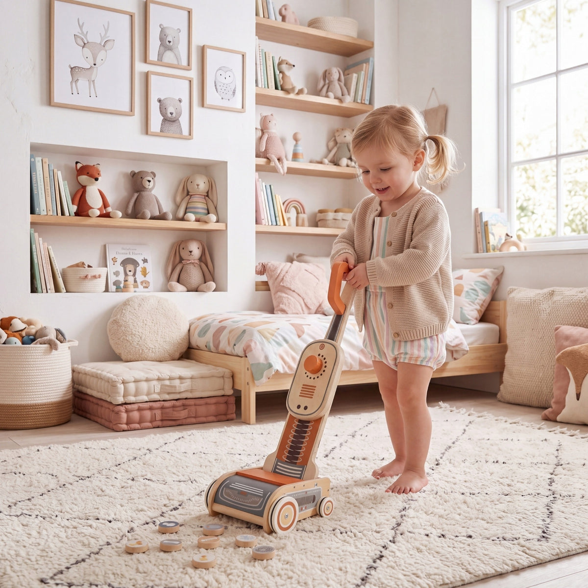 Wooden ECO Vacuum Cleaner Vertical Magnetic Garbage Toy For Children 51 cm Brand Active Hobby
