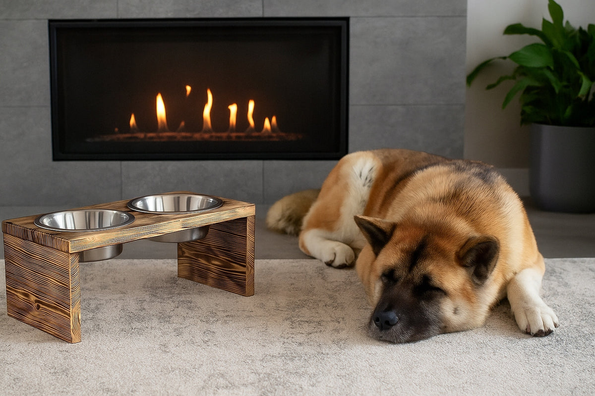 Wooden High Dog Bowl Stand Set of 2 Bowls 4,70 L Steel Brand no brand