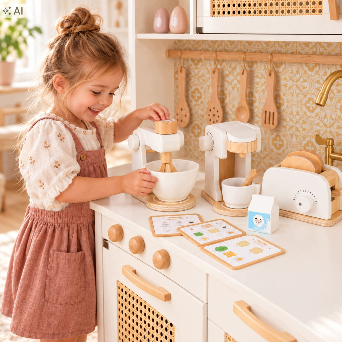 Wooden Household Appliances Set Kids Toaster Maker Mixer Kitchen Accessories Manufacturer code Produkt Premium