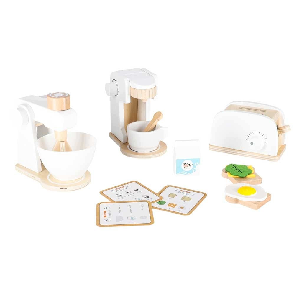 Wooden Household Appliances Set Kids Toaster Maker Mixer Kitchen Accessories Packaging status original