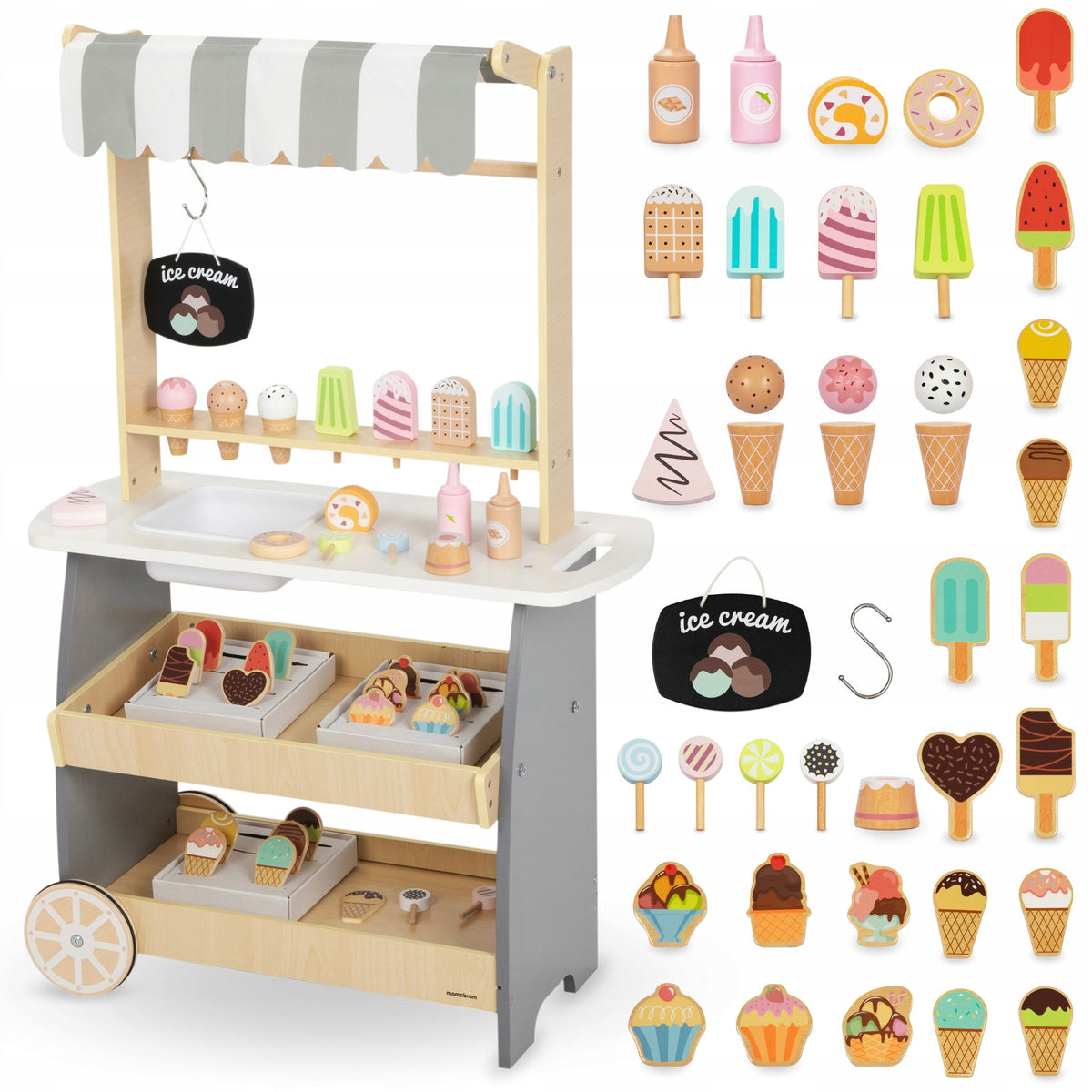 Wooden Ice Cream Shop on Wheels - Ice Cream Trolley Choice of Shapes and Colors