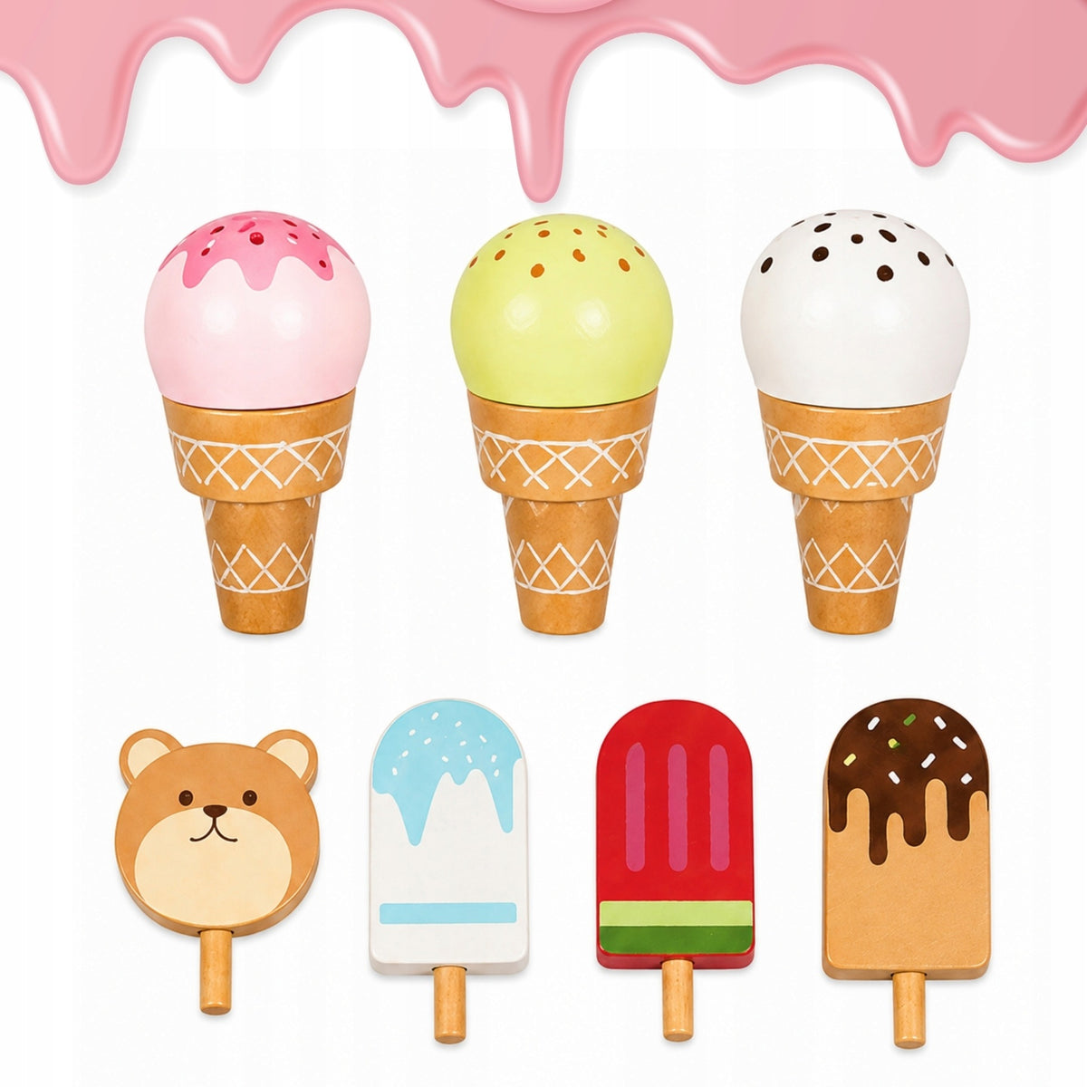 Wooden Ice Cream Shop on Wheels for Children Shop Trolley with Ice Cream Sweets Packaging status original