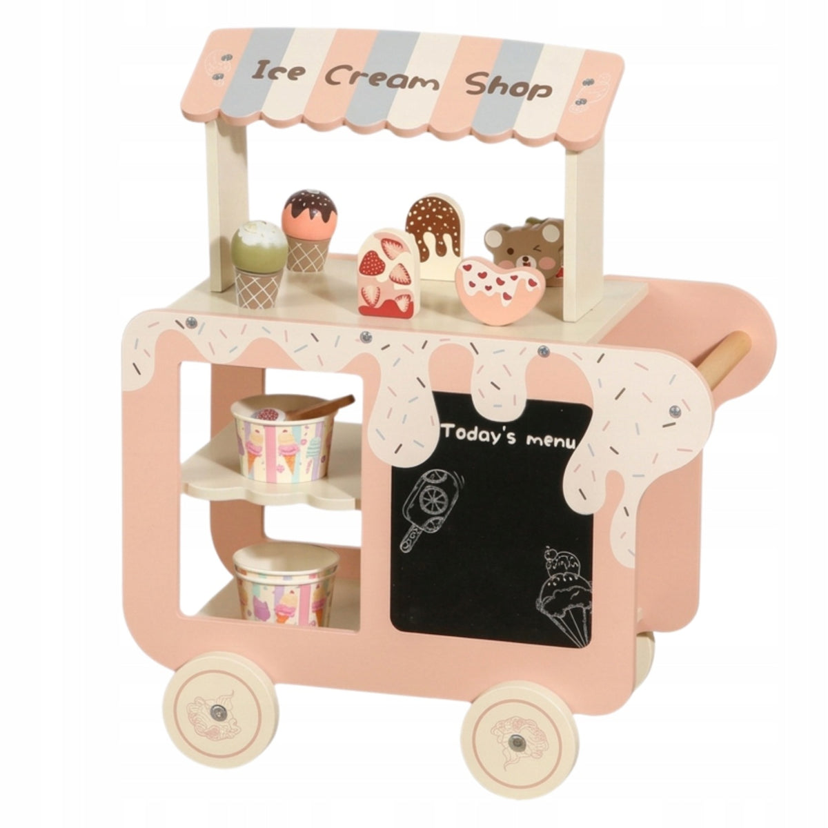Wooden Ice Cream Trolley Ice Cream Shop Accessories 20+ el. 3+