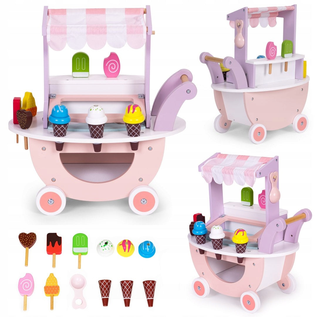 Wooden Ice Cream Trolley for Children Shop 12 Elements Ecotoys