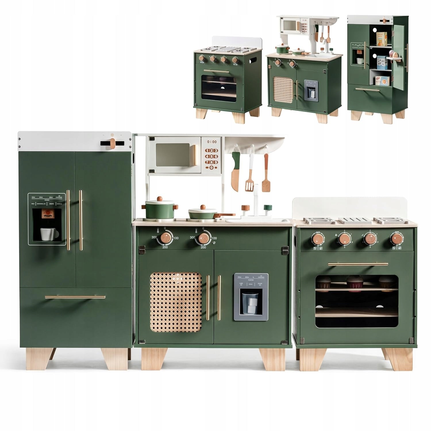 Wooden Kids Kitchen 3in1 Green ROBOTIME Refrigerator Sink Oven
