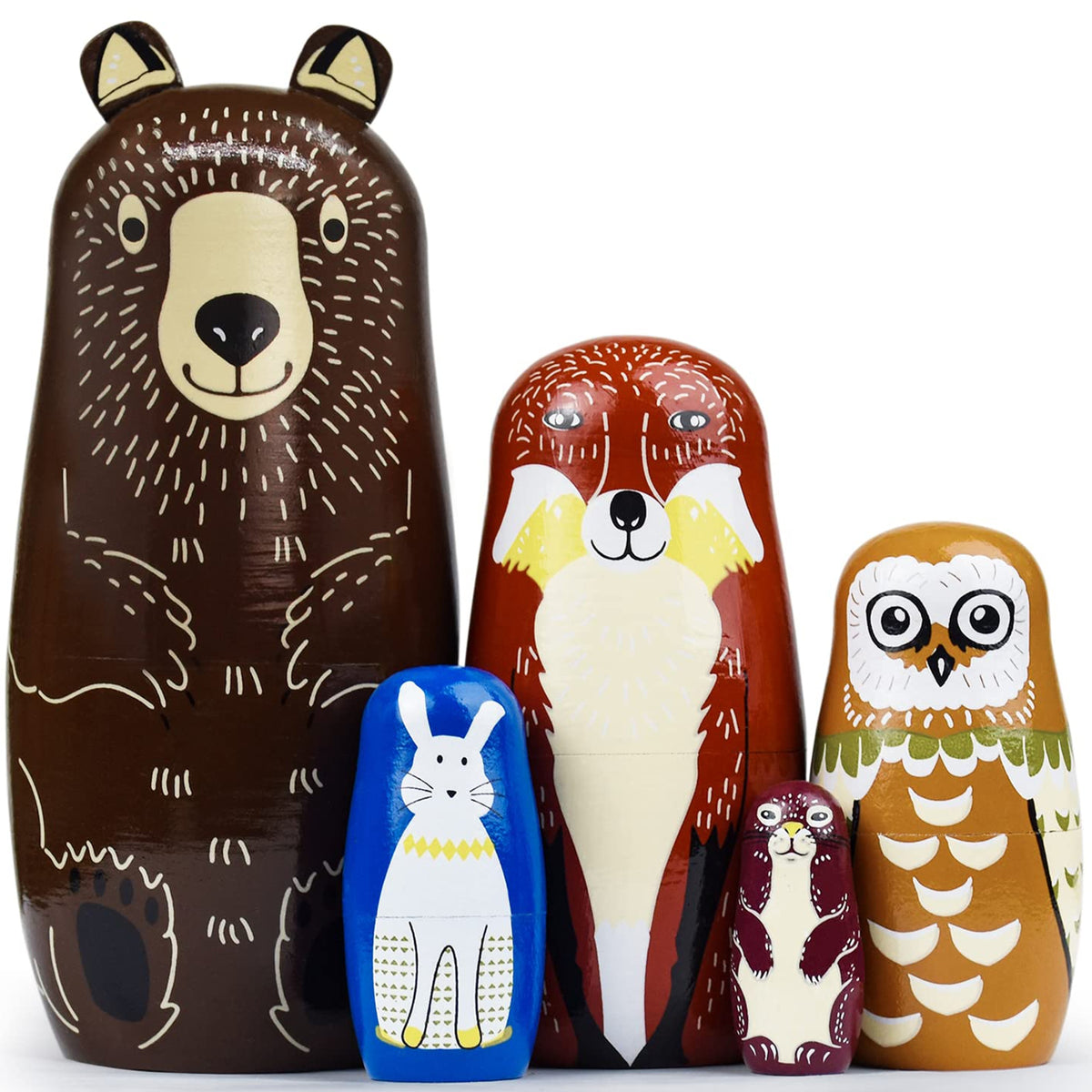 Wooden Matryoshka Brown Bear Matryoshka animal figure 5in1