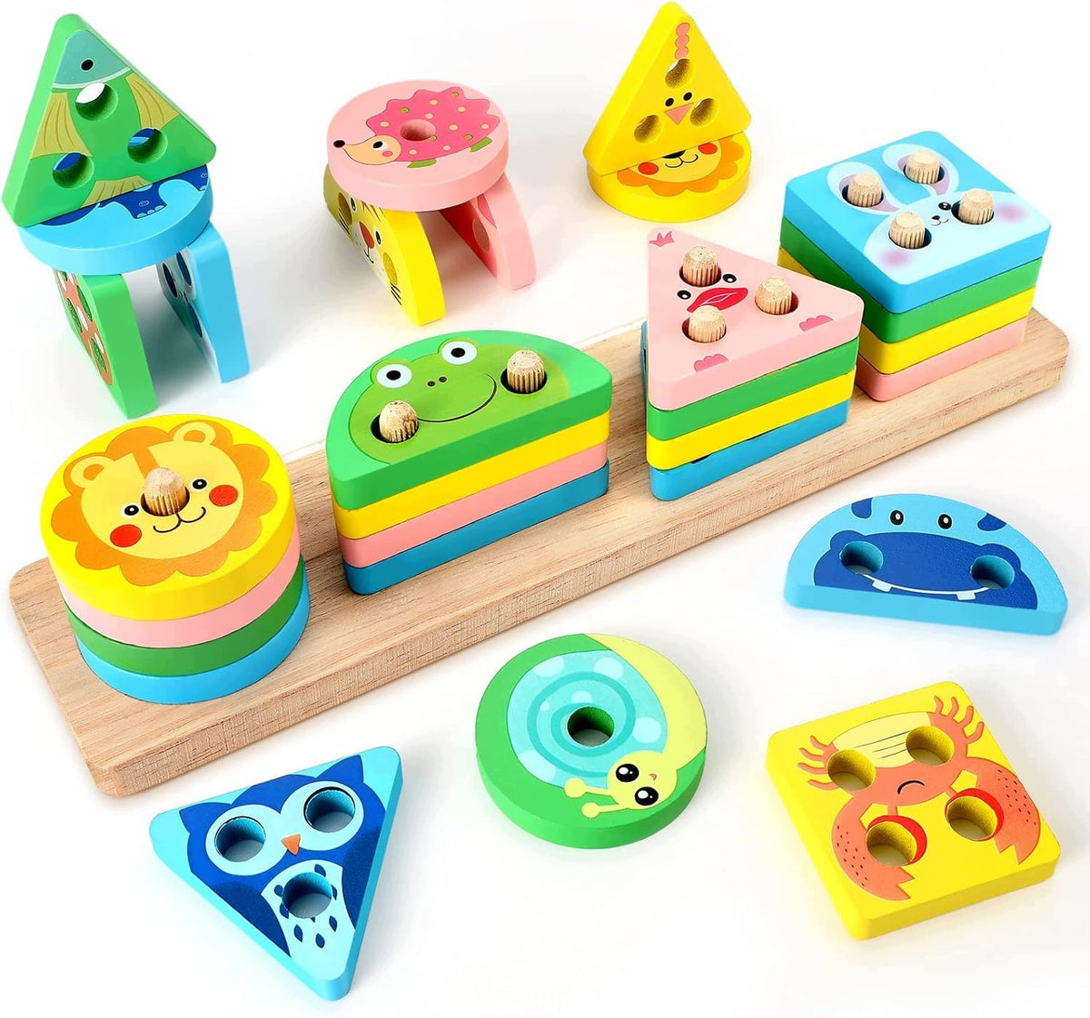 Wooden Montessori Toy Sorter Educational Blocks Animals For Kids
