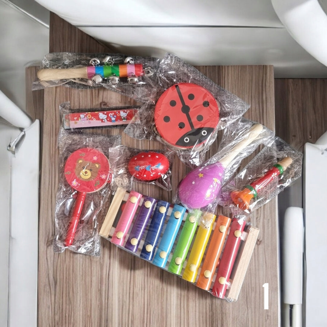 Wooden Musical Instruments for Kids 8in1 Cymbal Educational Set Packaging status original