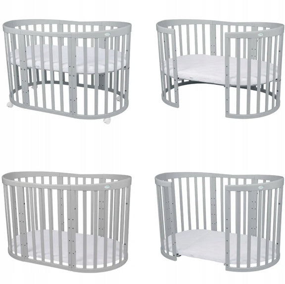 Wooden Oval Crib with CRADLE 7in1 with Mattress - Grey Manufacturer code 1