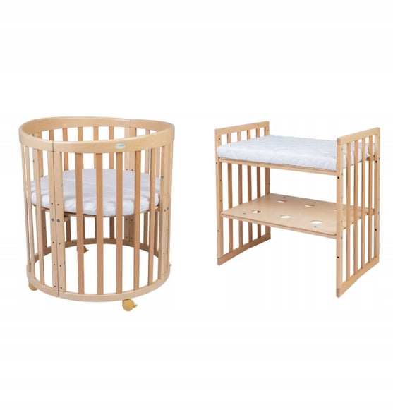 Wooden Oval Crib with CRADLE 7in1 with Mattress - Natural Manufacturer code 1