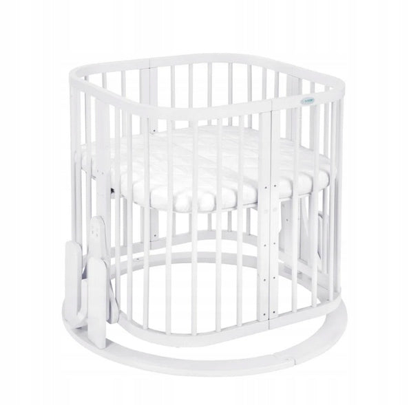 Wooden Oval Crib with CRADLE 7in1 with Mattress - White