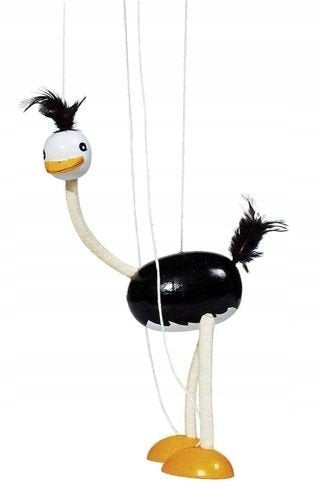 Wooden Puppet Ostrich rope control Goki Packaging status original