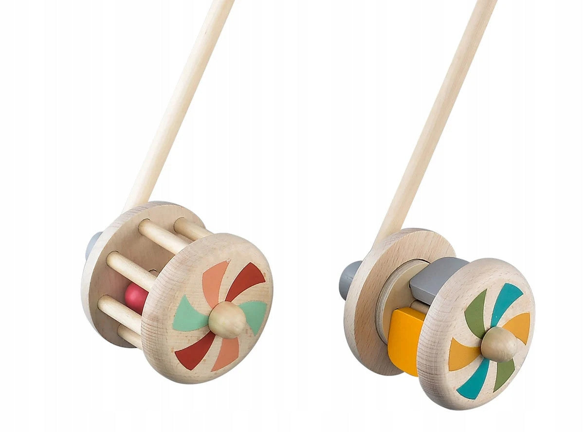 Wooden Pusher On Stick 54cm Roller Supports Child Development 2 Designs Artyk