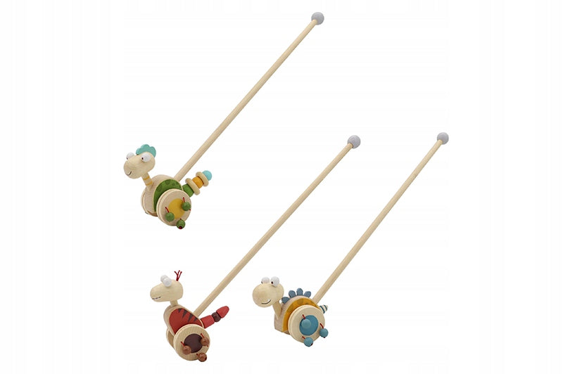 Wooden Pusher On Stick 56cm Dinosaur Supports Child Development 3 Designs Artyk Brand Artyk