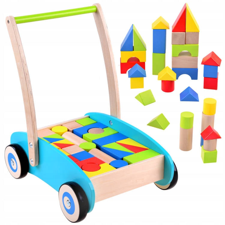 Wooden Pusher, walker, trolley with blocks ZA3724 Brand Jokomisiada