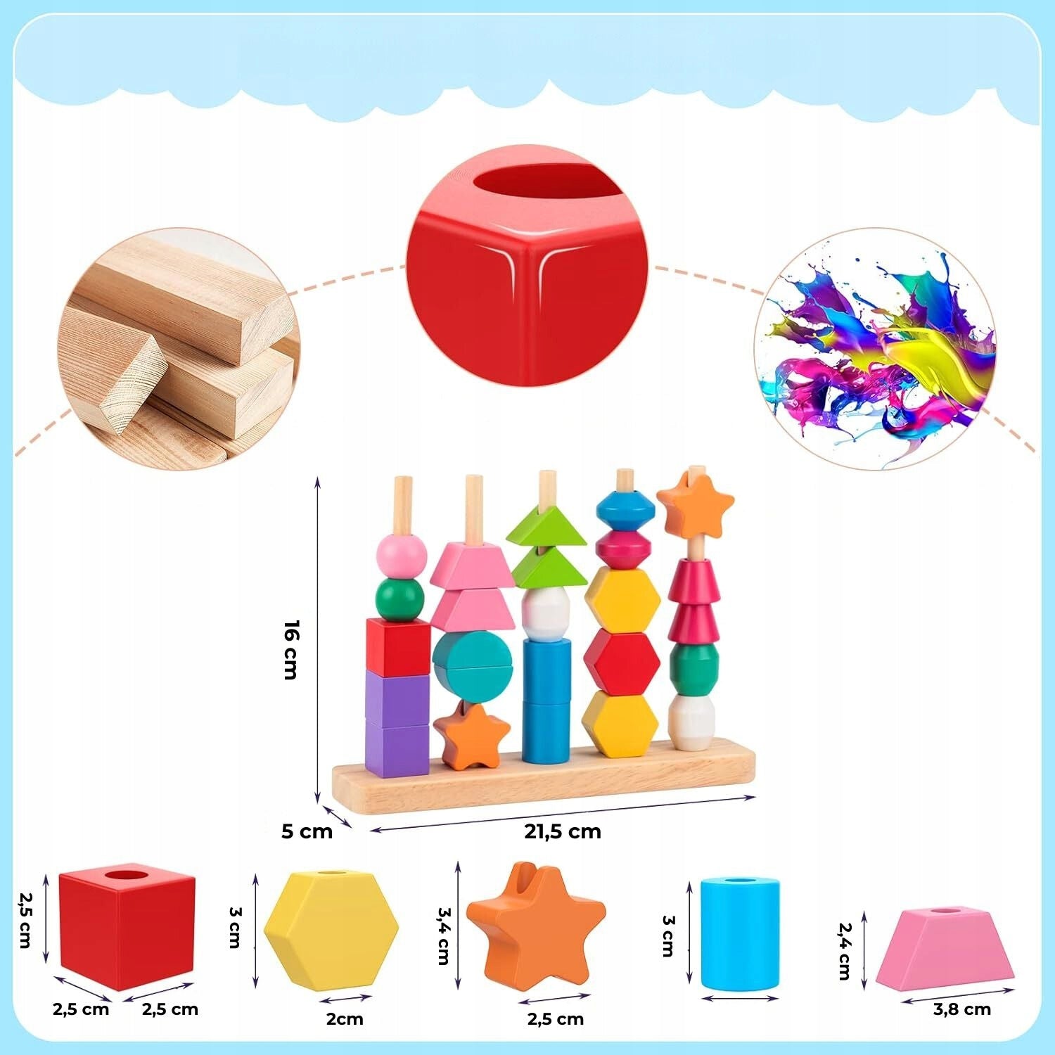 Wooden Puzzle Children Sorter Montessori Blocks Beads for Threading Manufacturer code Gra Logiczna Nauka Kształtów i Kolorów