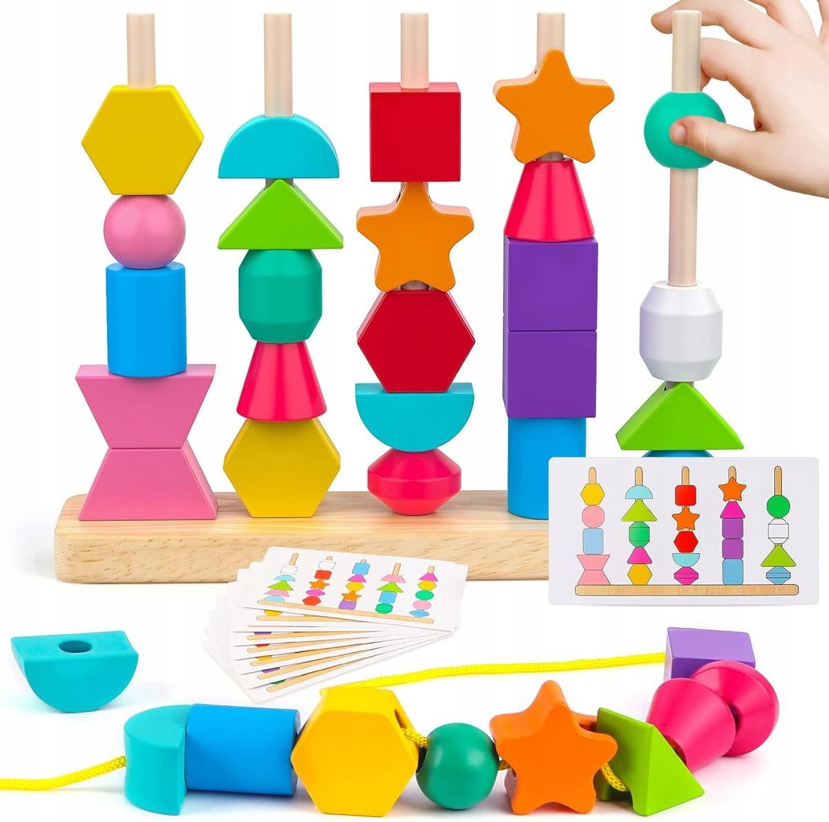 Wooden Puzzle Children Sorter Montessori Blocks Beads for Threading