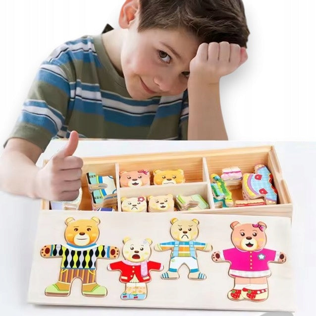 Wooden Puzzle Family Bears Wardrobe Emotions Montessori Box 72 el Packaging status original